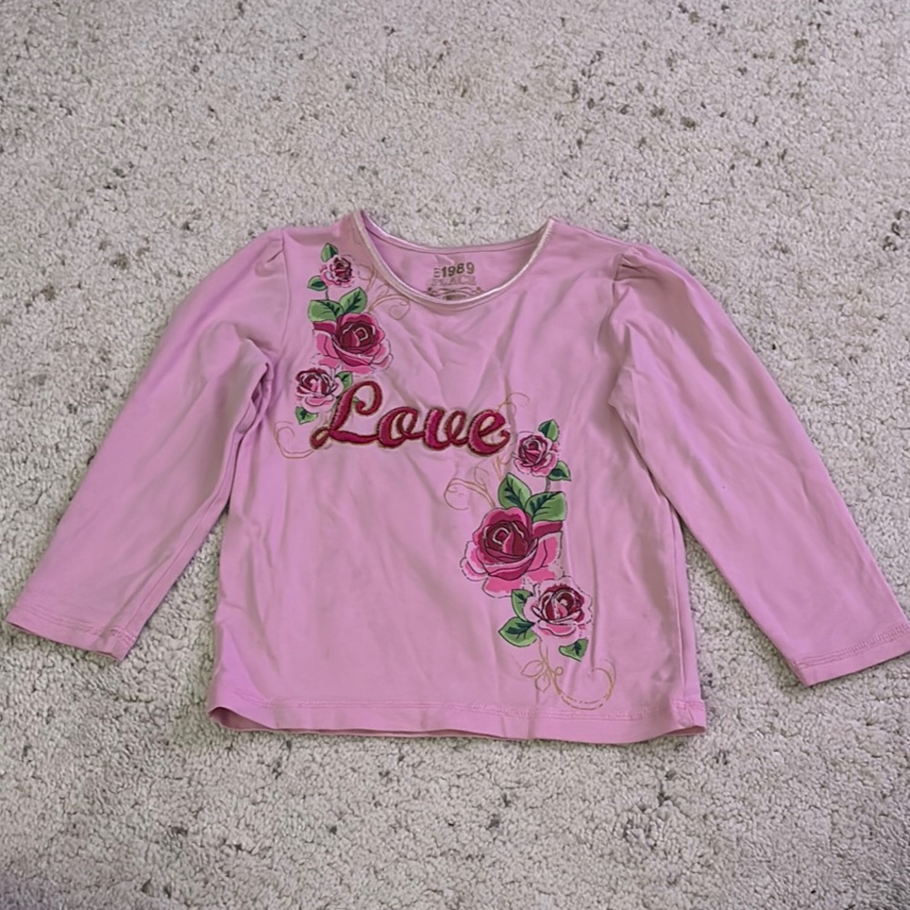The Children’s Place Pink Long Sleeve Shirt with Floral and Embroidery Size 4T